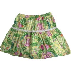Vintage Lilly Pulitzer Skirt Girl 16 Elastic Waist Yellow Monkey Tropical Preppy